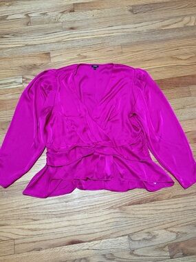 Express Women's Wrap Front Peplum Blouse - Hot Pink